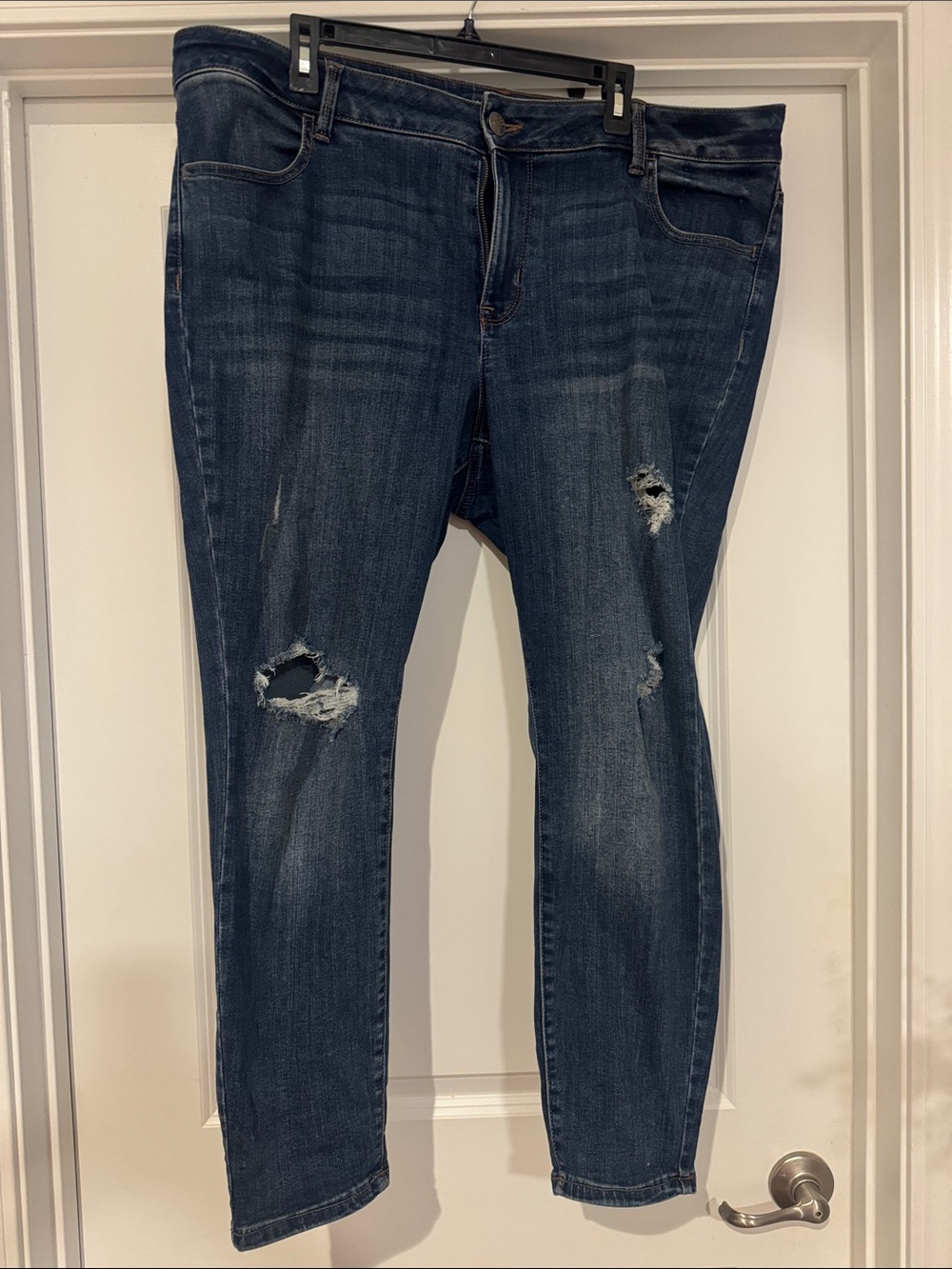 Maurices Dark Blue Skinny Jeans with Distressed Knees
